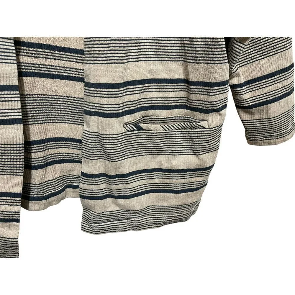Striped Open Front Cardigan Blazer Textured Knit 3/4 Sleeve Casual Office‎ Wear